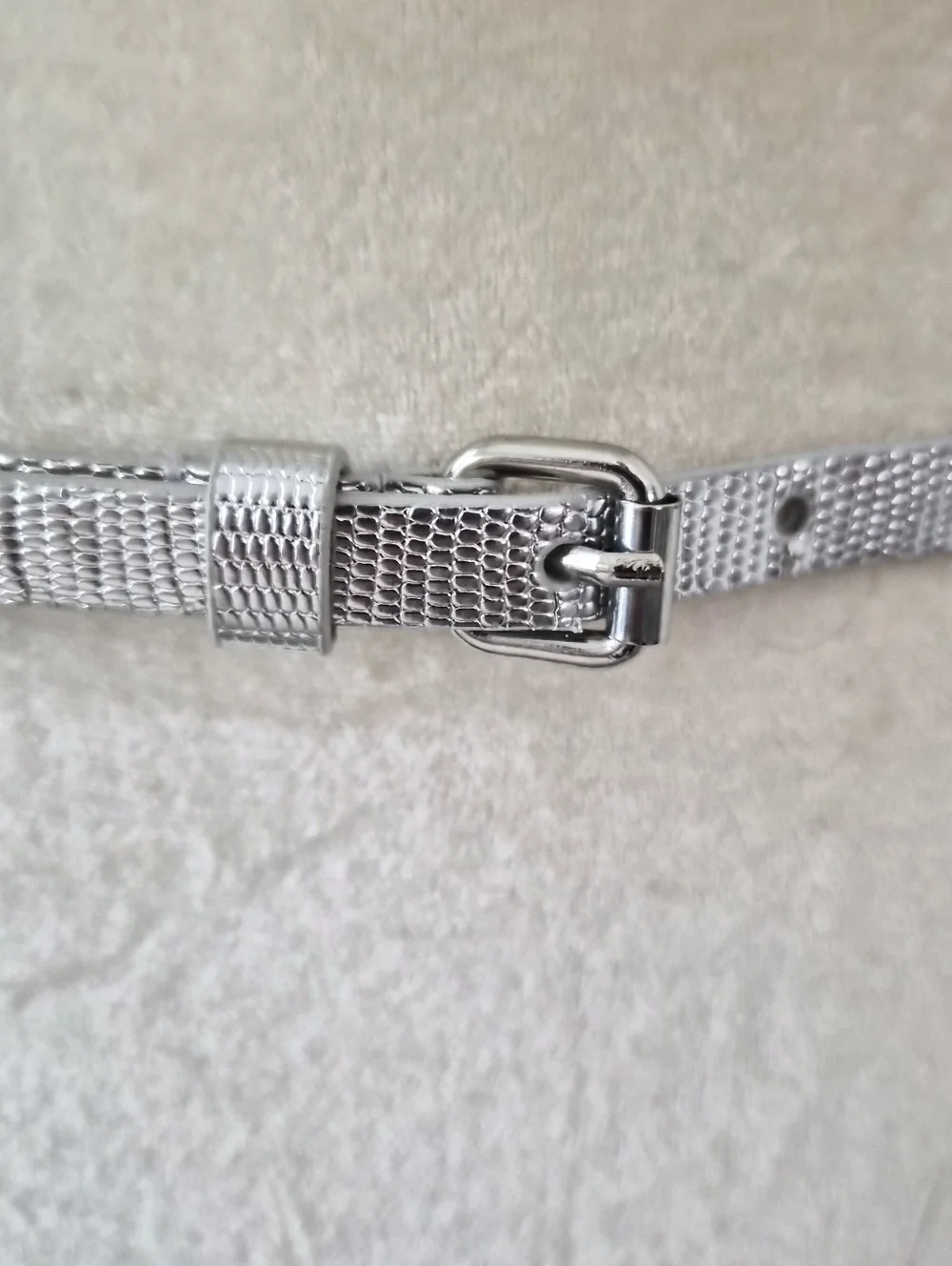 Silver Metallic Snake Print Skinny Snake Chain Belt Medium